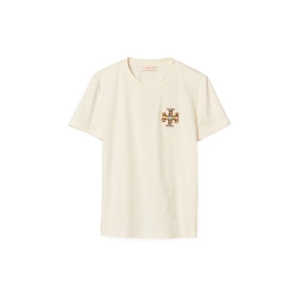 Tory Burch Cream Tee with Black Logo